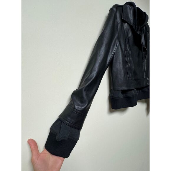 FREE PEOPLE We The Free Hooded Vegan Leather Motocycle Jacket, Sz XS - Picture 5 of 14